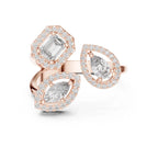 Rose gold ring with lab grown diamond accents on a white background.
