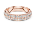 Rose gold ring with lab grown diamond accents on a white background