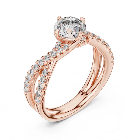 Rose gold ring with lab grown diamonds on a white background