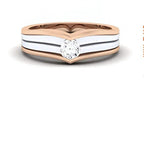 Two-tone ring design on a white background with a diamond in the center of the ring.