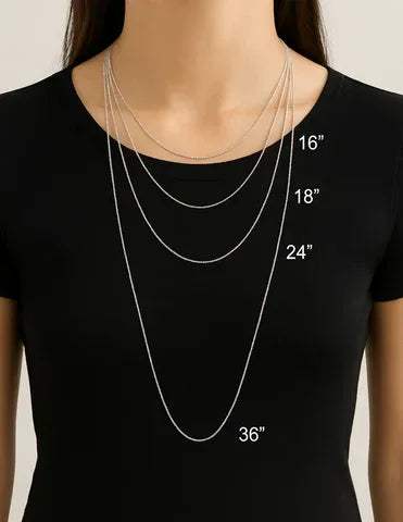 gold and diamond necklace displayed on a mannequin with measurements indicated.