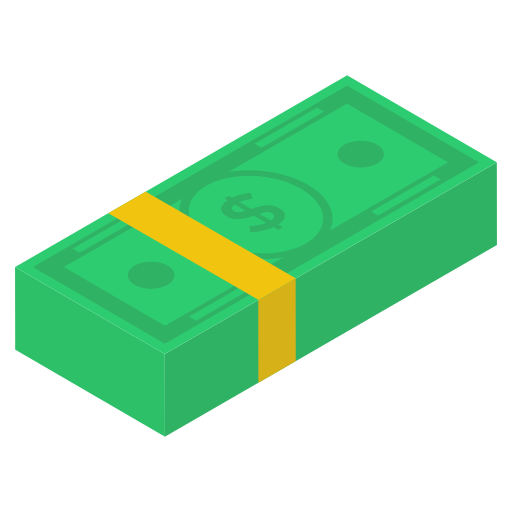 Illustration of a green dollar bill bundle with a yellow band on a white background