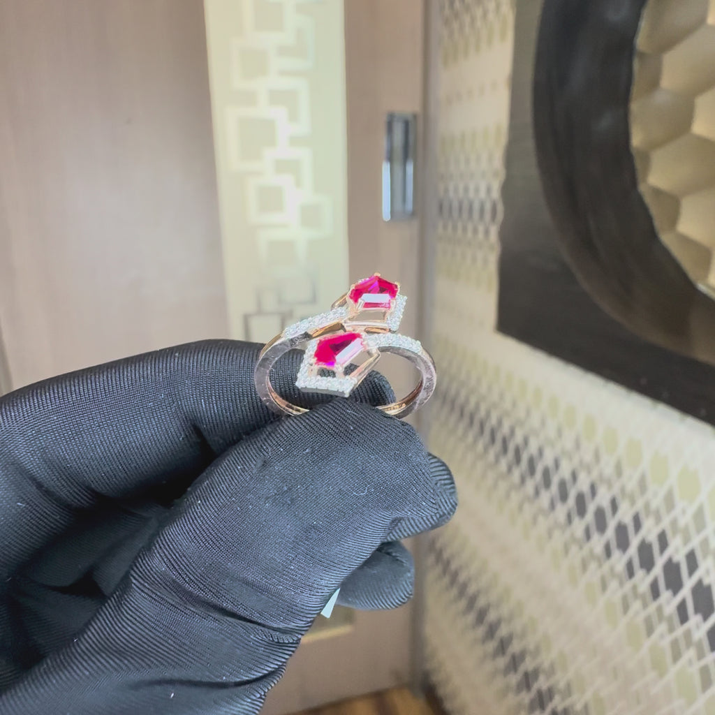 Braise Twin Pink Sapphire & Diamond Bypass Ring
