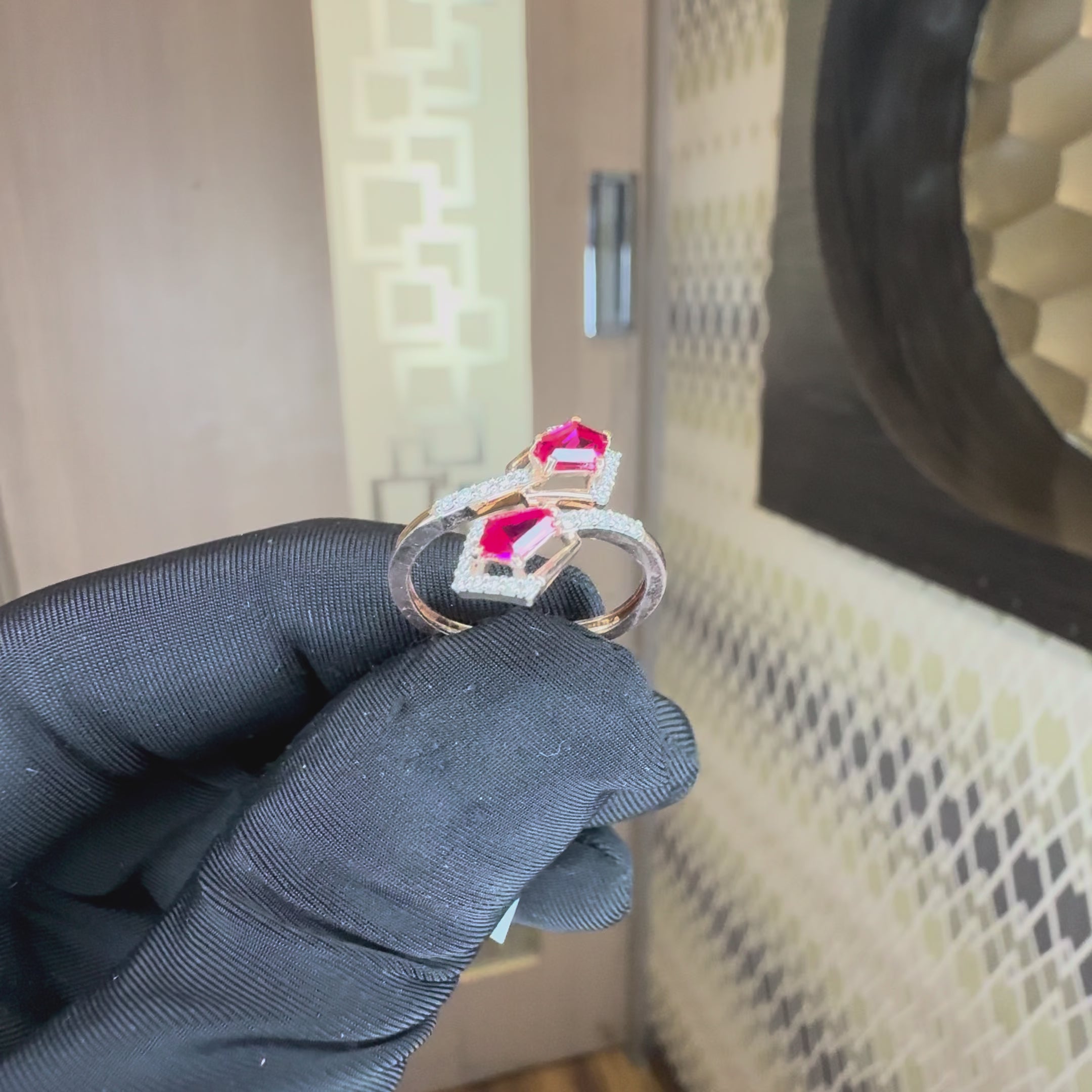 Braise Twin Pink Sapphire & Diamond Bypass Ring