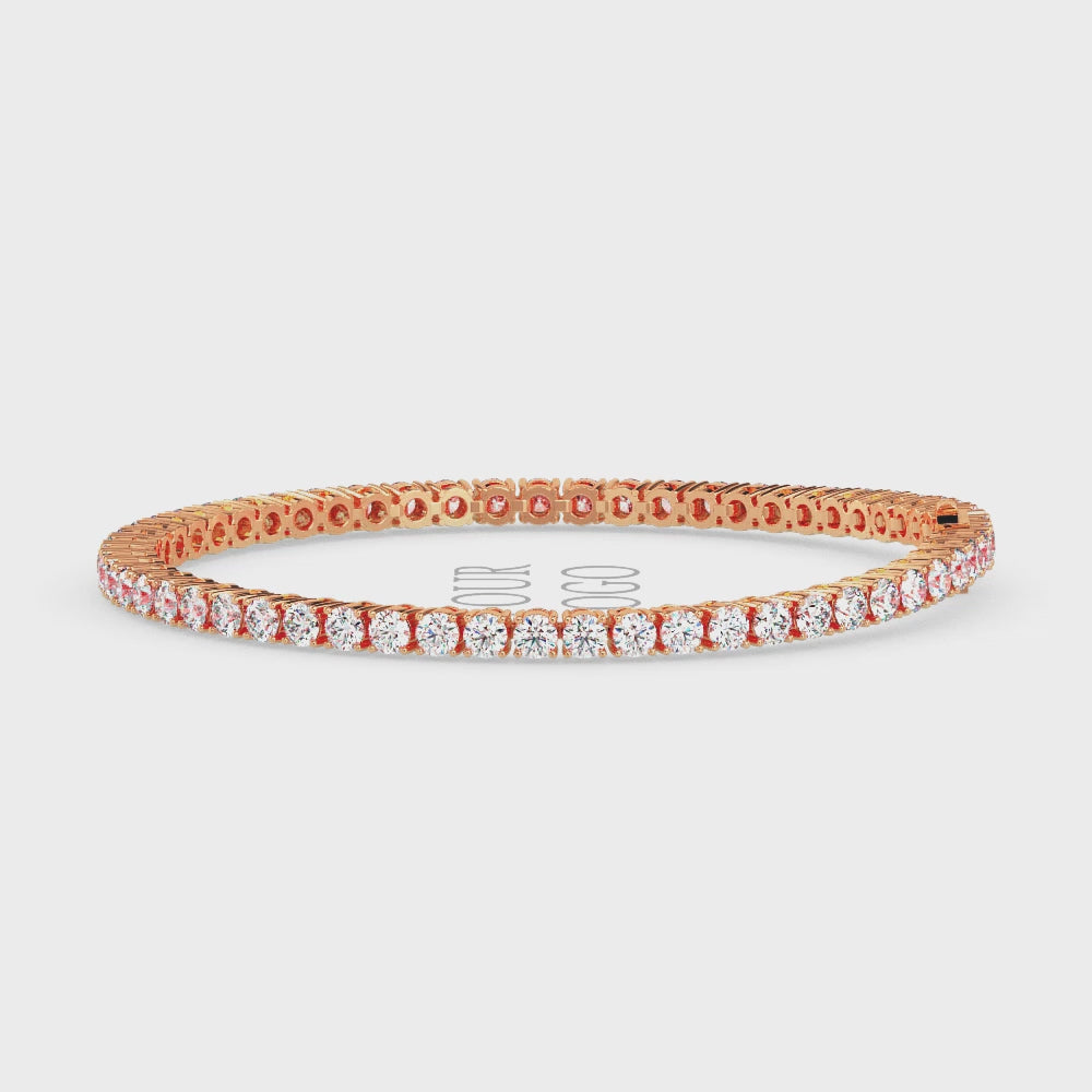 gold bracelet with lab grown diamonds on a white background, displaying from 360 degree angle