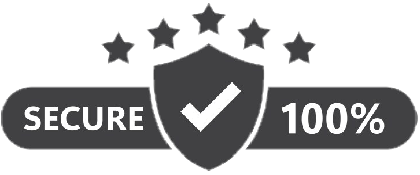 Secure 100% badge with shield and checkmark icon