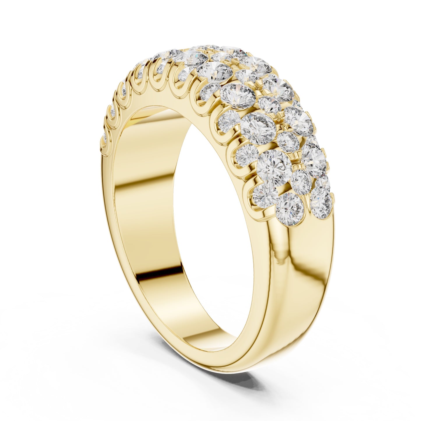 Gold ring with real diamond accents on a white background
