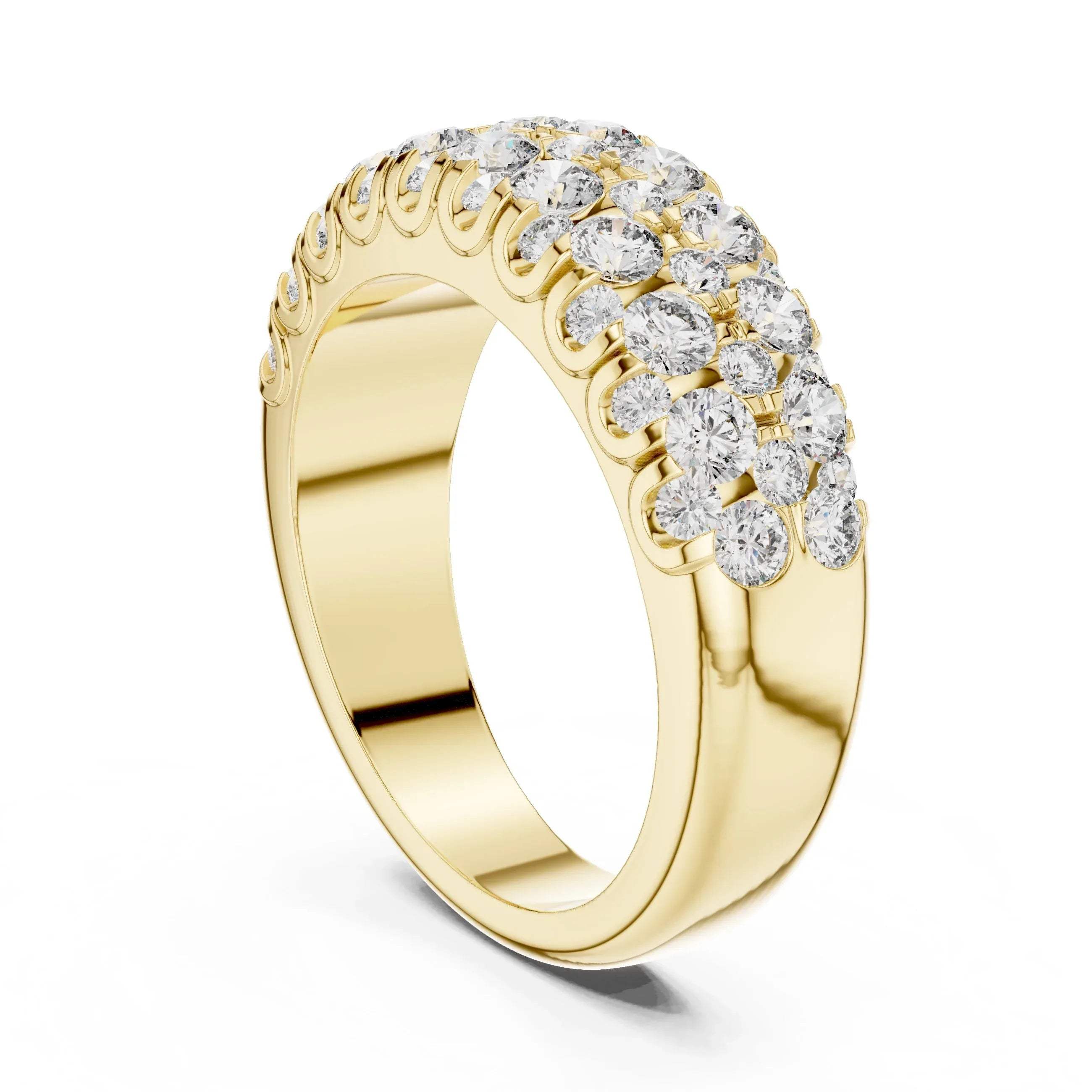 Gold ring with real diamond accents on a white background