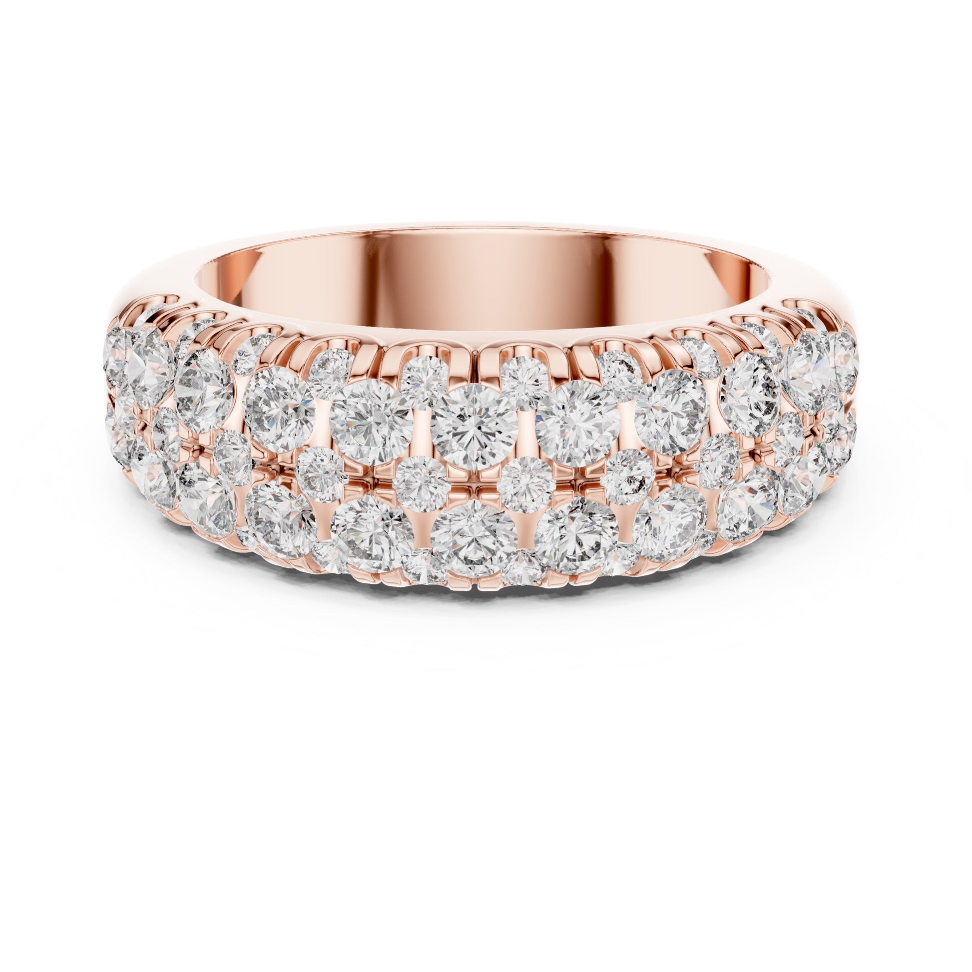 Rose gold ring with real diamond accents on a white background