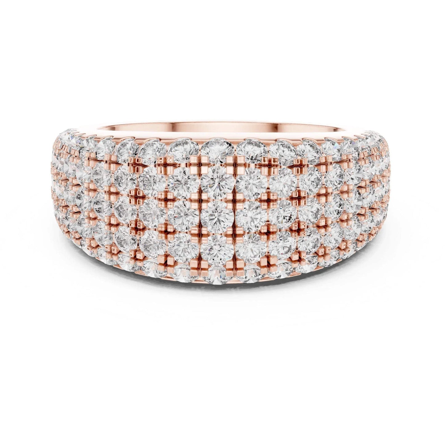 Elegant real diamond ring with rose gold band on a white background