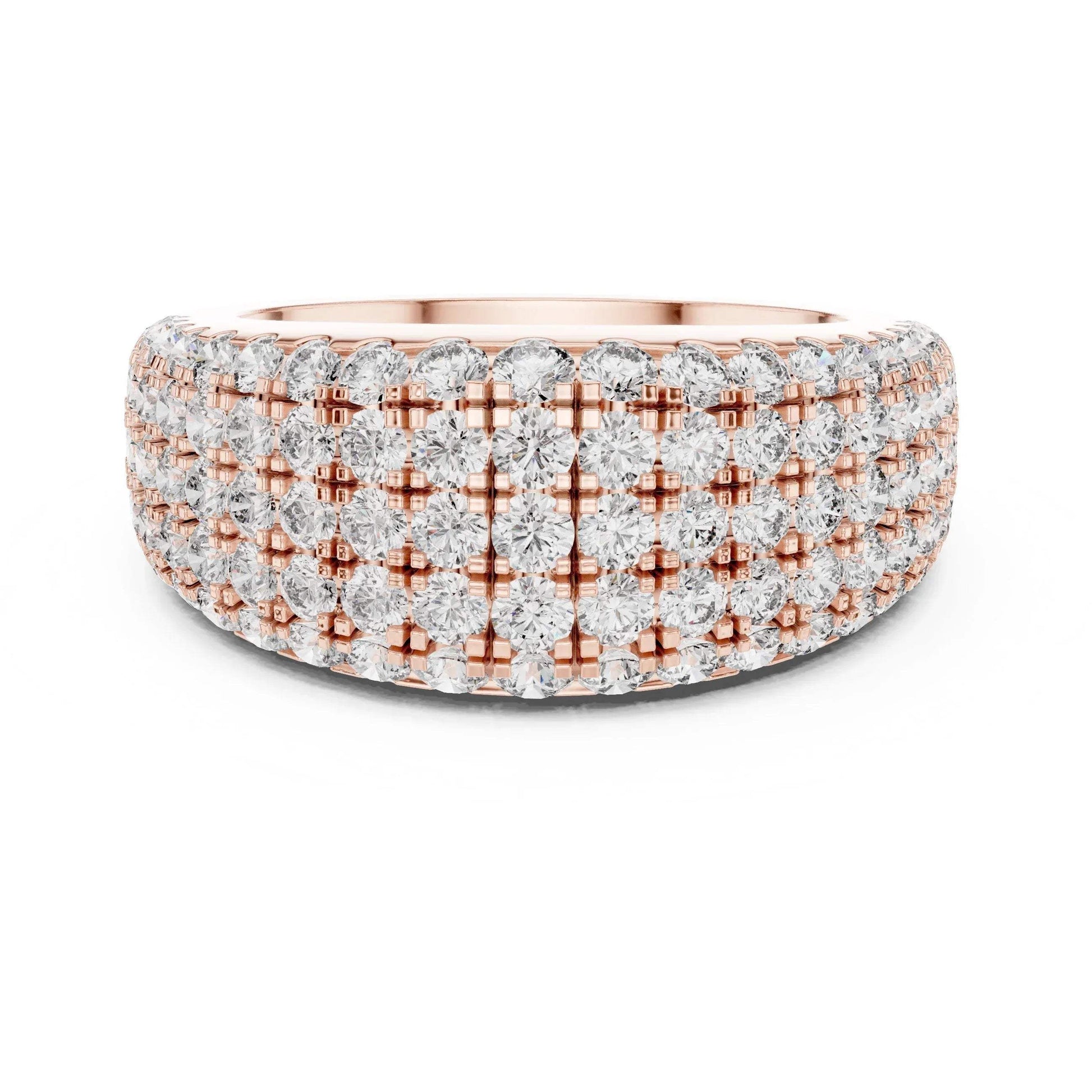 Elegant real diamond ring with rose gold band on a white background