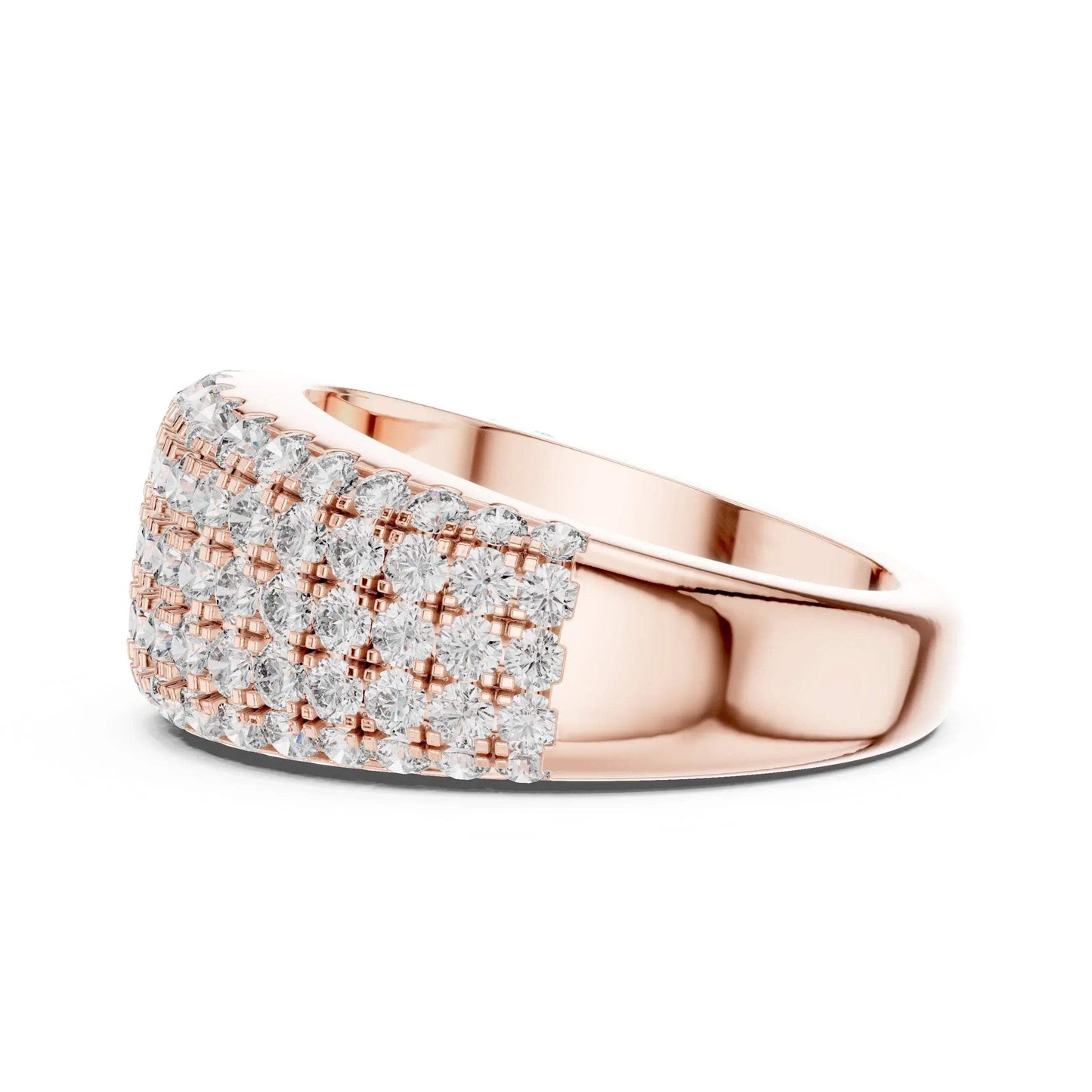 Rose gold ring with real diamond accents on a white background