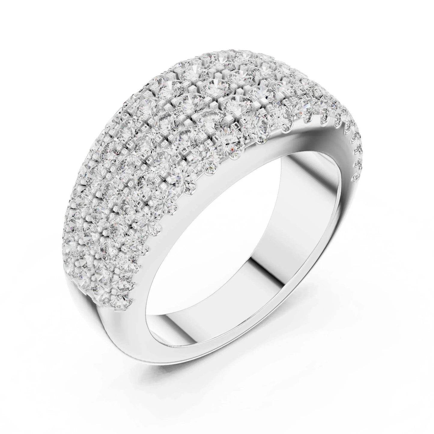 White gold ring with real diamond accents on a white background