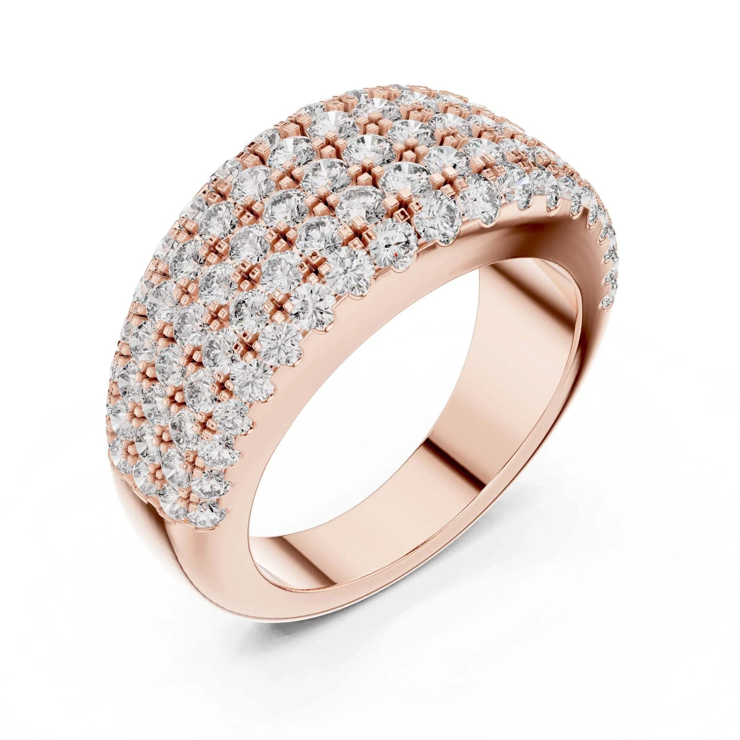 Rose gold ring with real diamond accents on a white background
