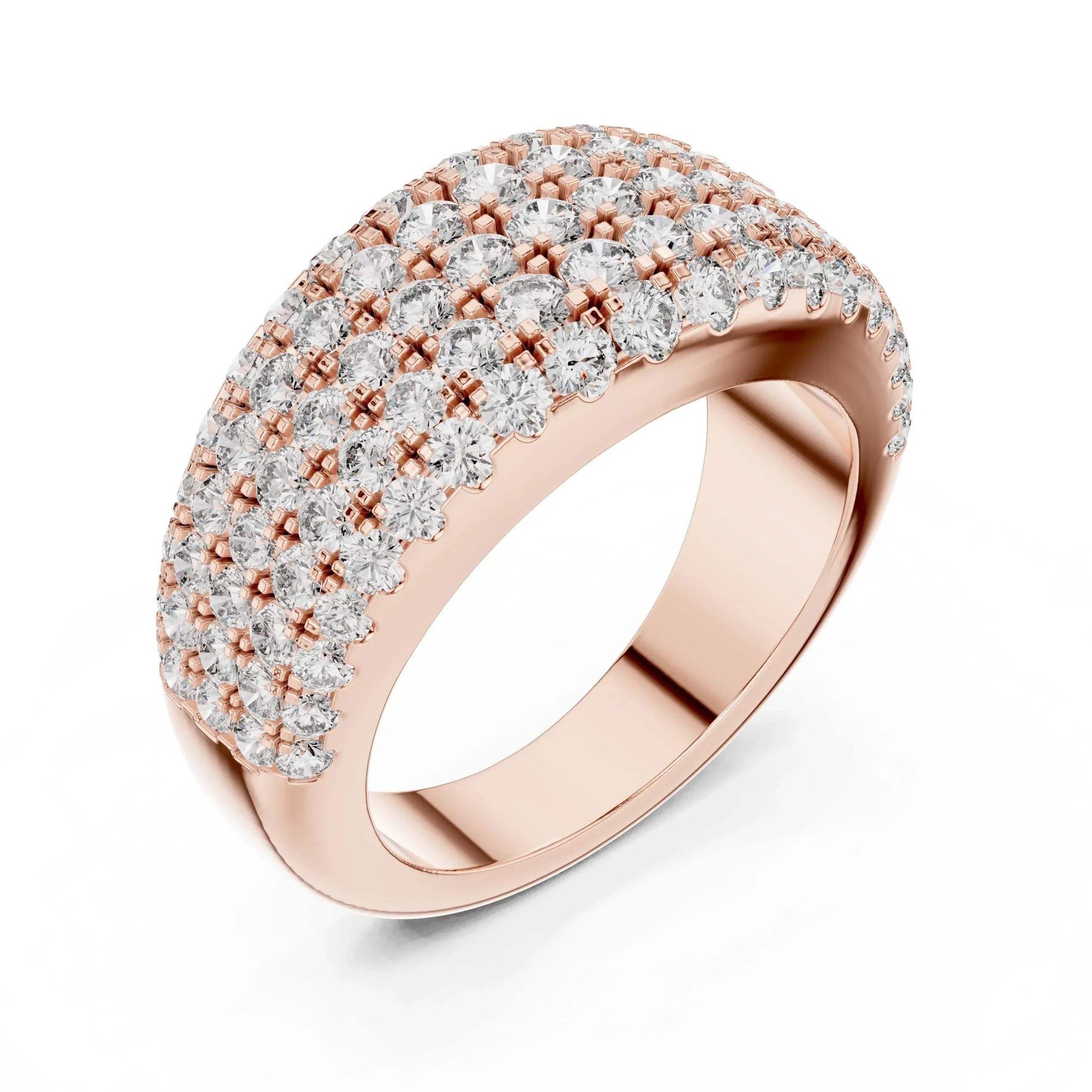 Rose gold ring with real diamond accents on a white background