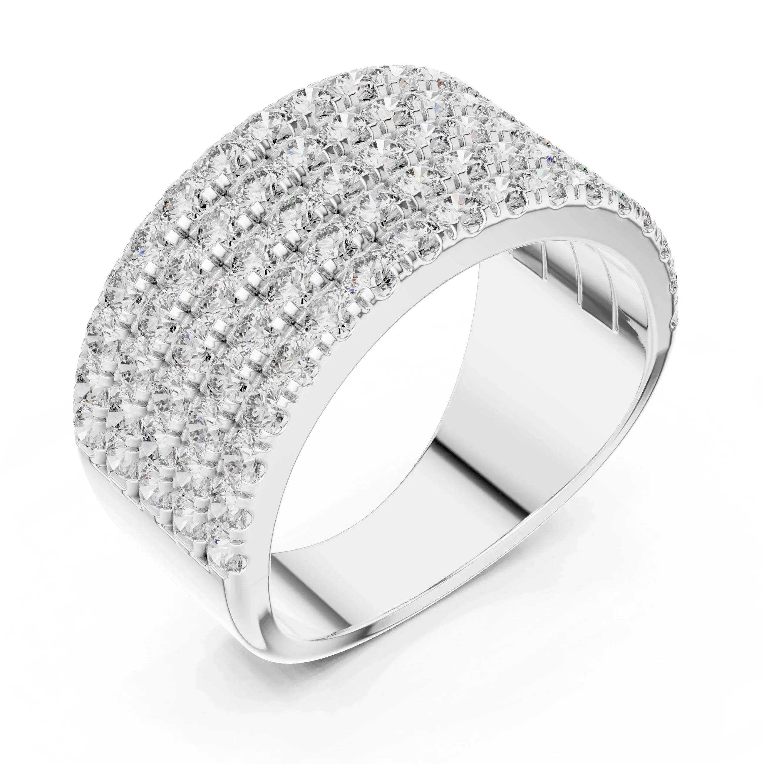 White gold ring with real diamonds on a white background