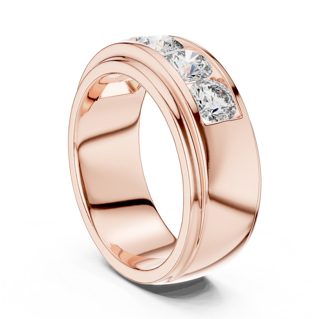 Rose gold ring with diamonds on a white background