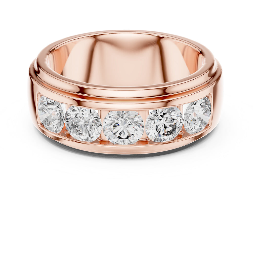 Rose gold ring with diamonds on a white background