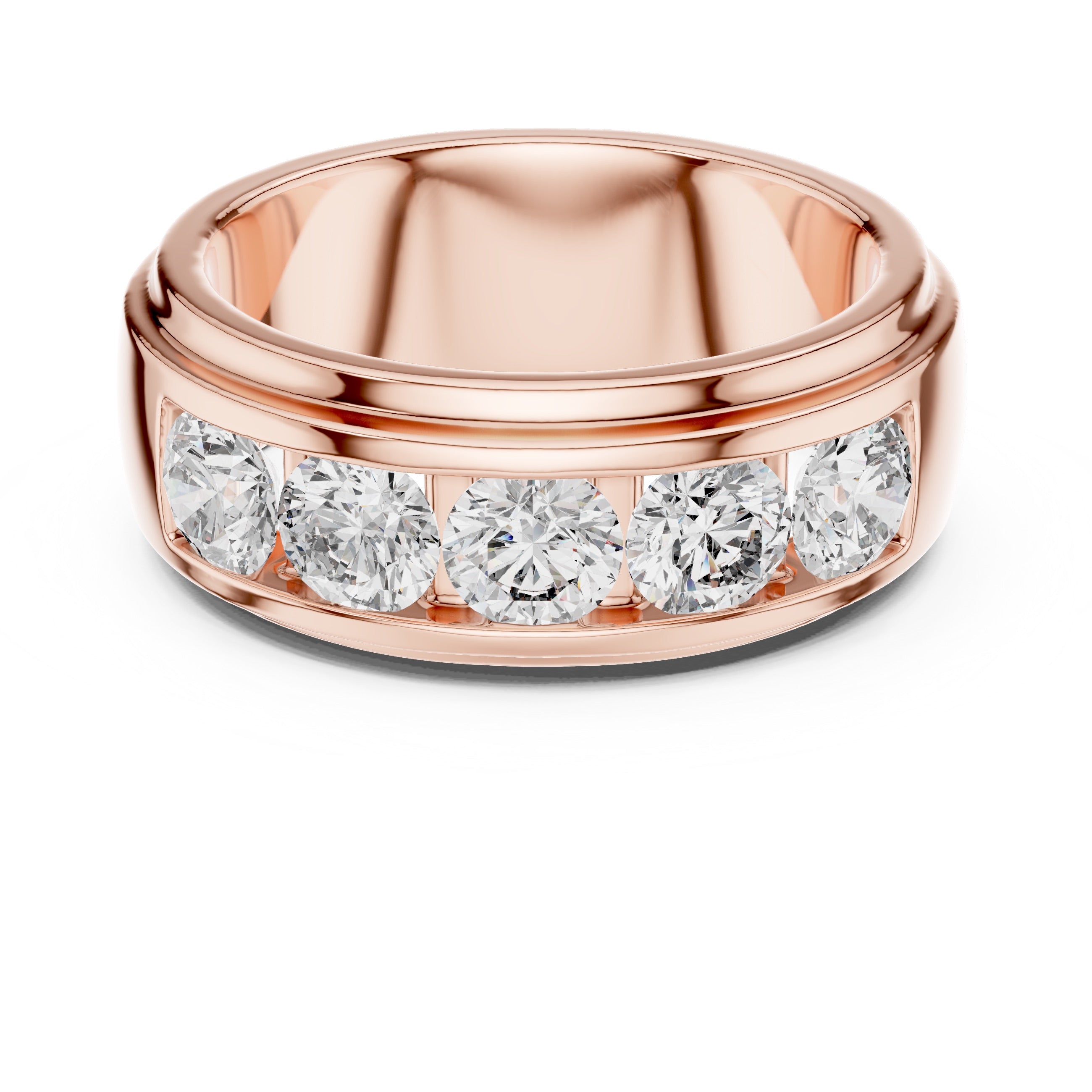 Rose gold ring with diamonds on a white background