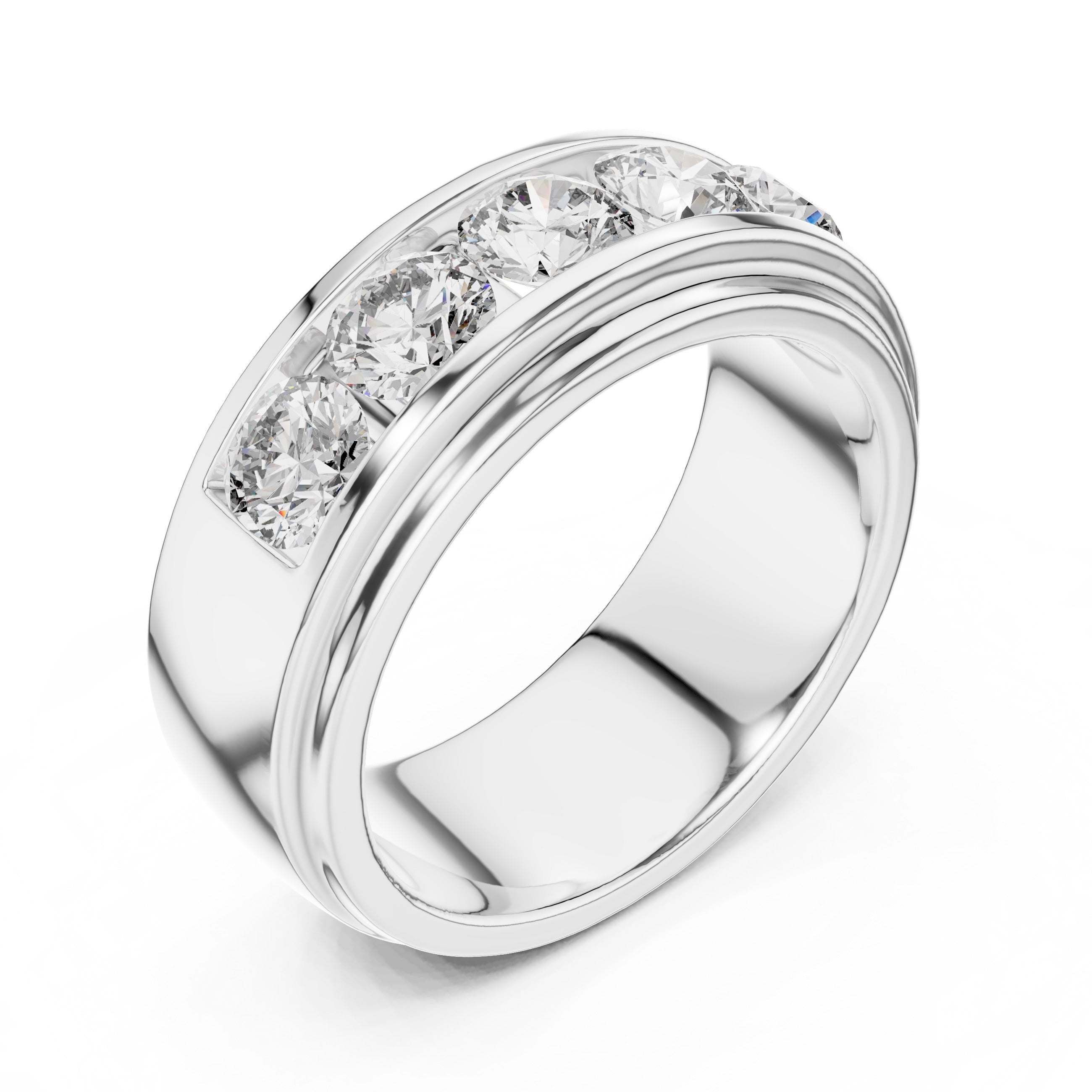 White gold ring with diamond stones on a white background