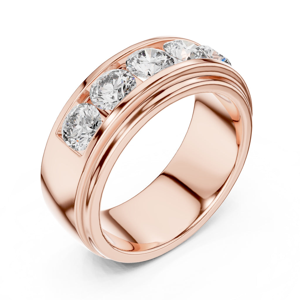 Rose gold ring with diamonds on a white background