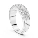 White gold ring with lab grown diamond accents on a white background