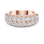 Rose gold ring with lab grown diamond accents on a white background