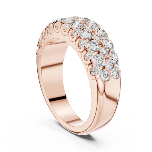 Rose gold ring with lab grown diamonds on a white background