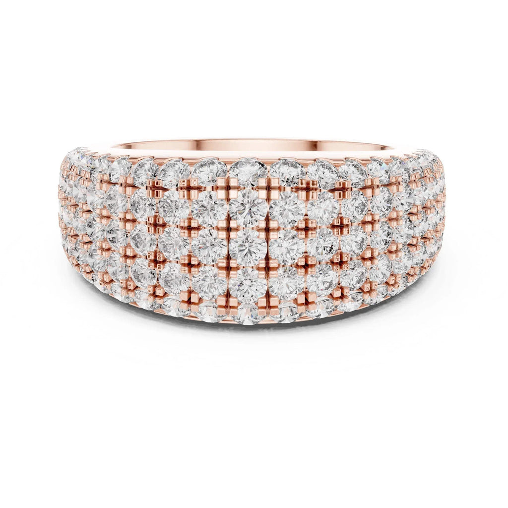 Elegant lab grown diamond ring with rose gold band on a white background