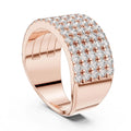 Rose gold ring with lab grown diamond accents on a white background