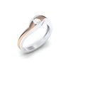 A solitaire diamond ring with a gold band featuring a single diamond at the center, set in a white gold or white gold band with a rose gold accent on one side.