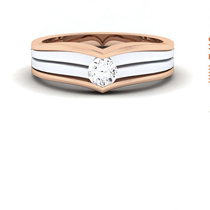 Two-tone gold ring with solitaire diamond on a white background