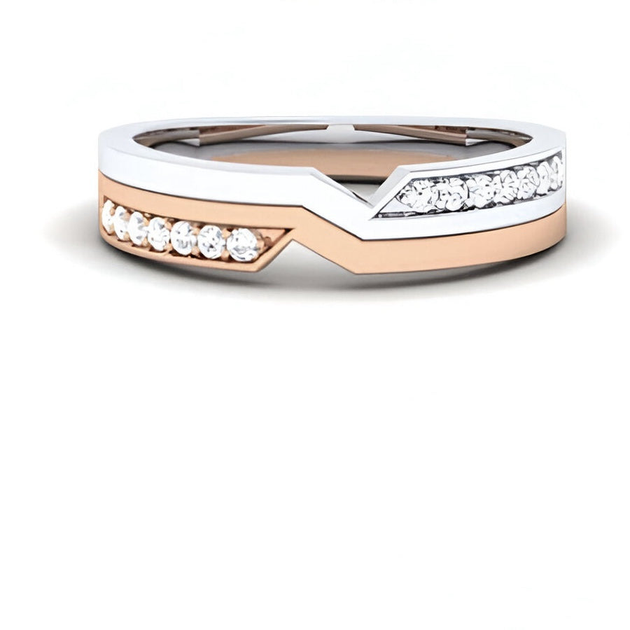 Two-tone ring with diamonds on a white background
