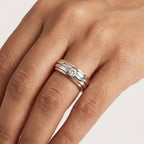 Close up of two-tone gold ring with a diamond in a hand's finger