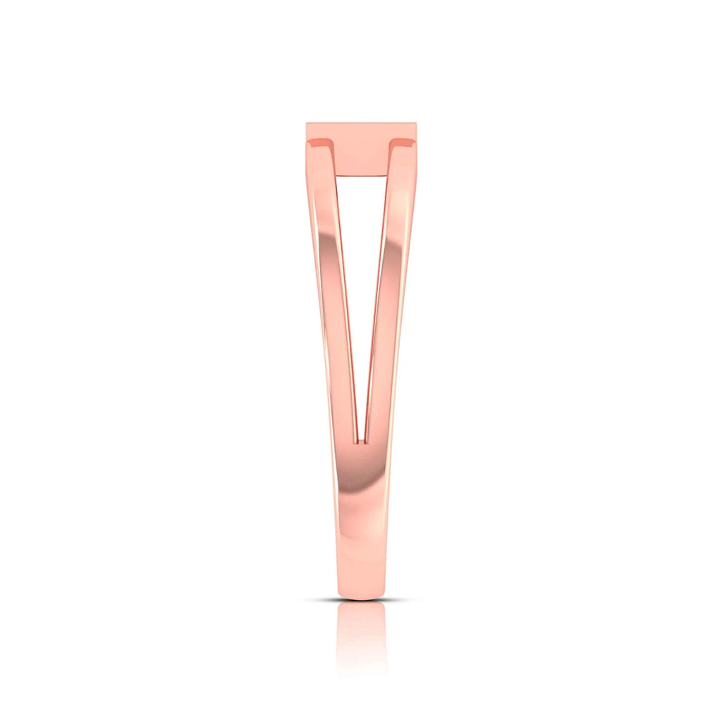 Rose gold diamond ring on a white background