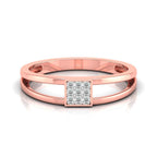 Rose gold ring with a diamond on a white background