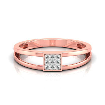 Rose gold ring with a diamond on a white background