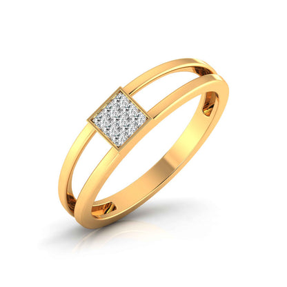 Gold ring with diamond square accent on a white background