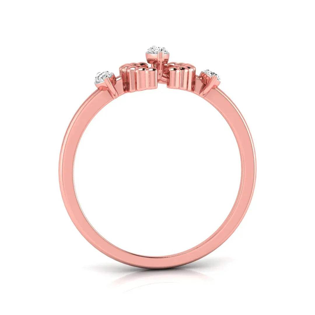 gold ring with round shape diamonds on a white background