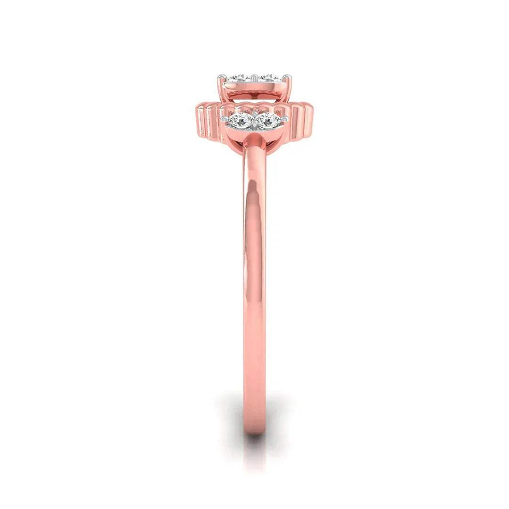 gold ring with round shape diamonds on a white background
