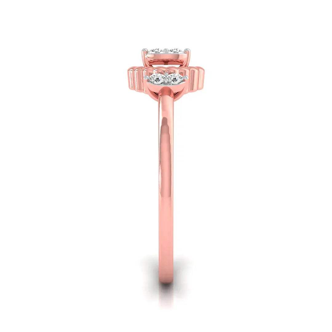 gold ring with round shape diamonds on a white background