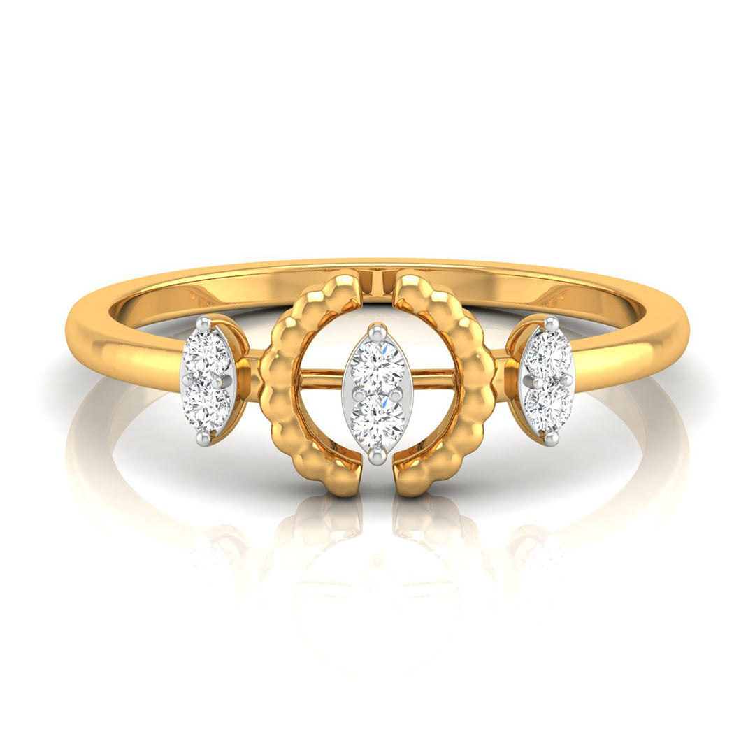 gold ring with round shape diamonds on a white background