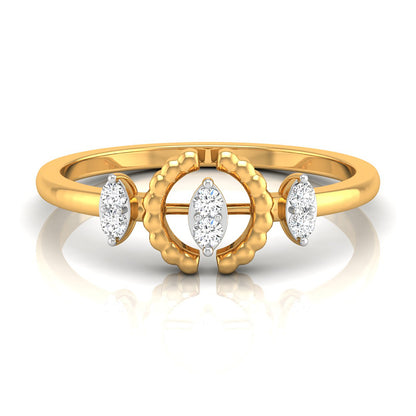 gold ring with round shape diamonds on a white background