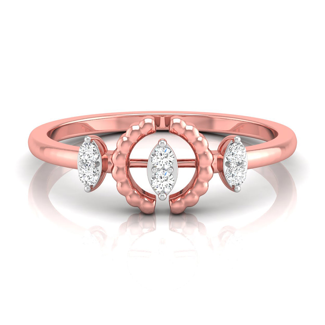 gold ring with round shape diamonds on a white background