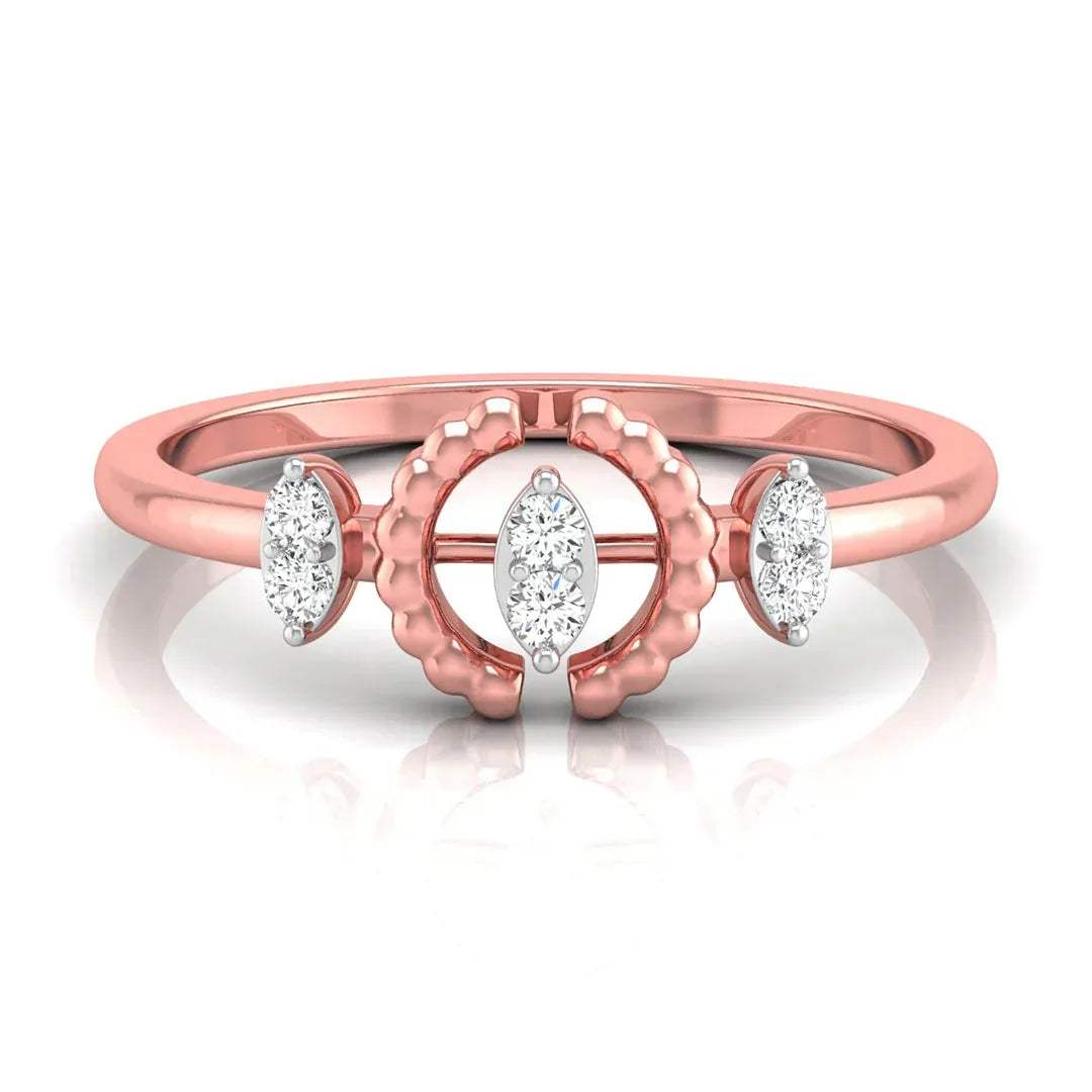 gold ring with round shape diamonds on a white background