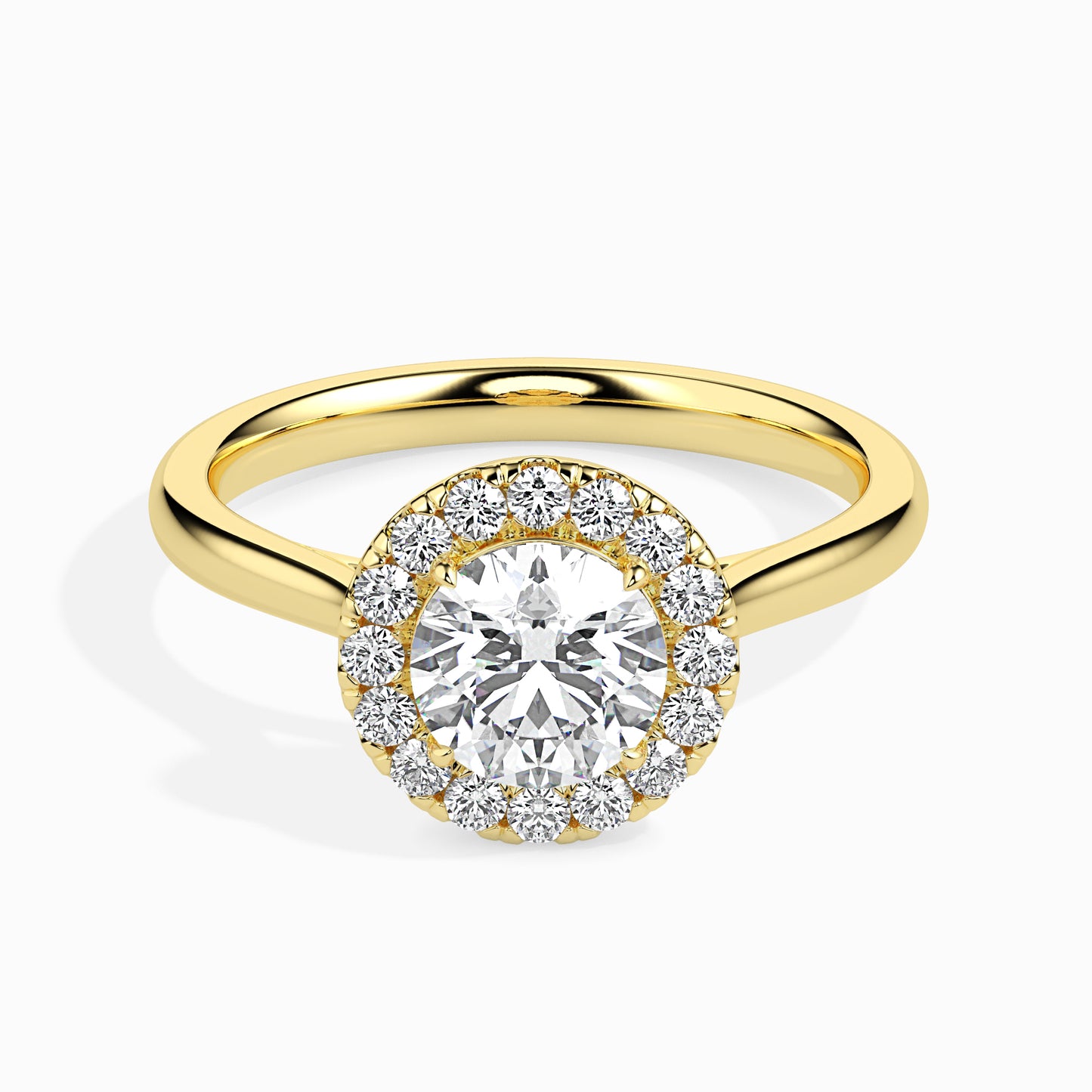 gold ring with a 0.35 ct. solitaire diamond on a white background