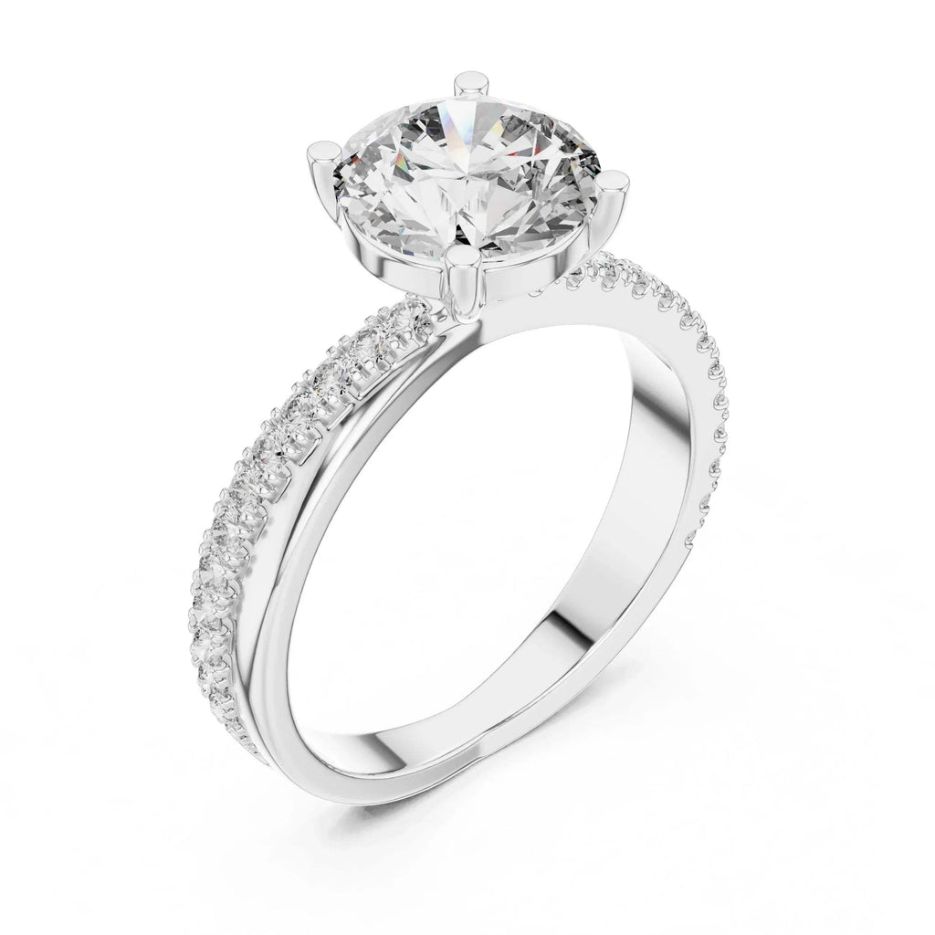 Real diamond ring with a white gold band on a white background
