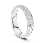 White gold ring with embedded real diamonds on a white background