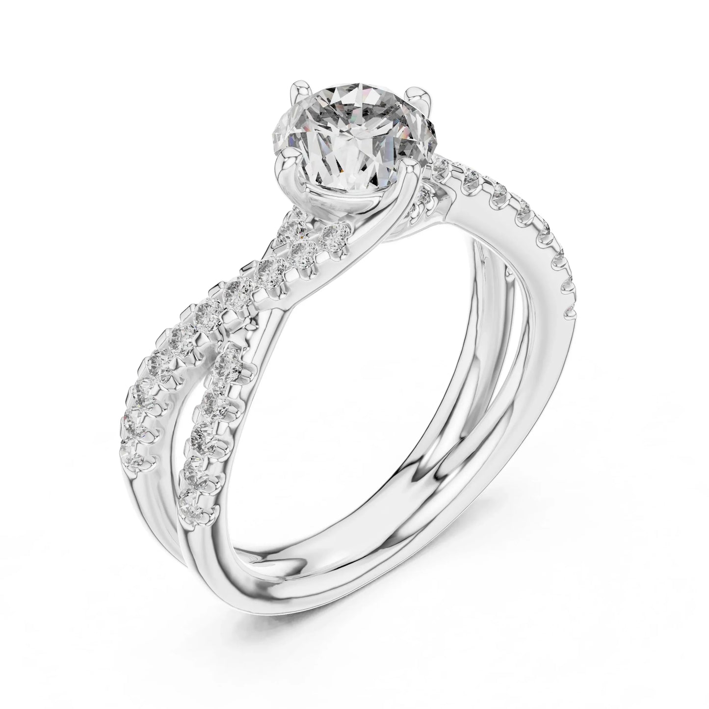 Real diamonds ring with a white gold band on a white background