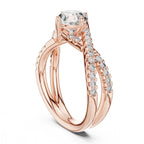 Rose gold ring with real diamonds on a white background